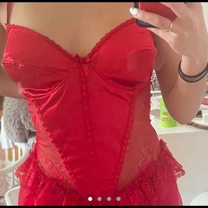 red lacy satin corset top size m